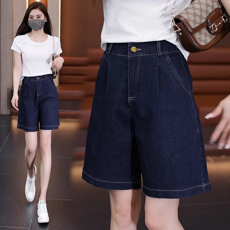 牛仔短裤女爆款2025新款夏季薄款高腰宽松显瘦五分裤休闲阔腿中裤