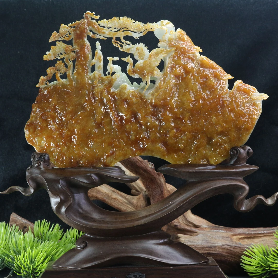 48天然翡翠太白观鹤摆件/北京中保拍卖