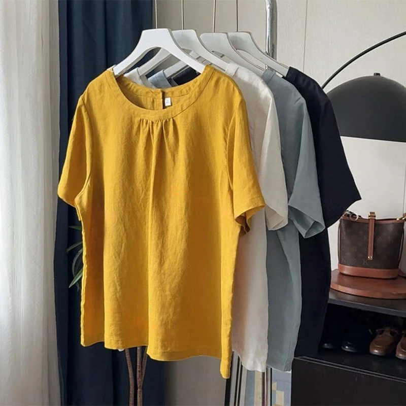 老钱风圆领单排扣短袖衬衫女夏季新款舒适透气两穿宽松显瘦上衣潮