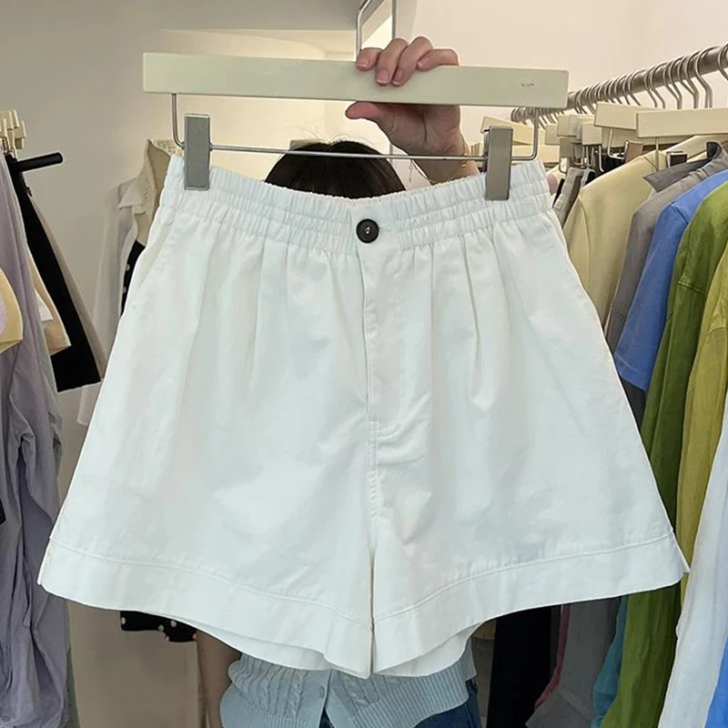 韩系新款松紧腰休闲裤短裤女夏季宽松复古百慕大阔腿裤热裤花苞裤