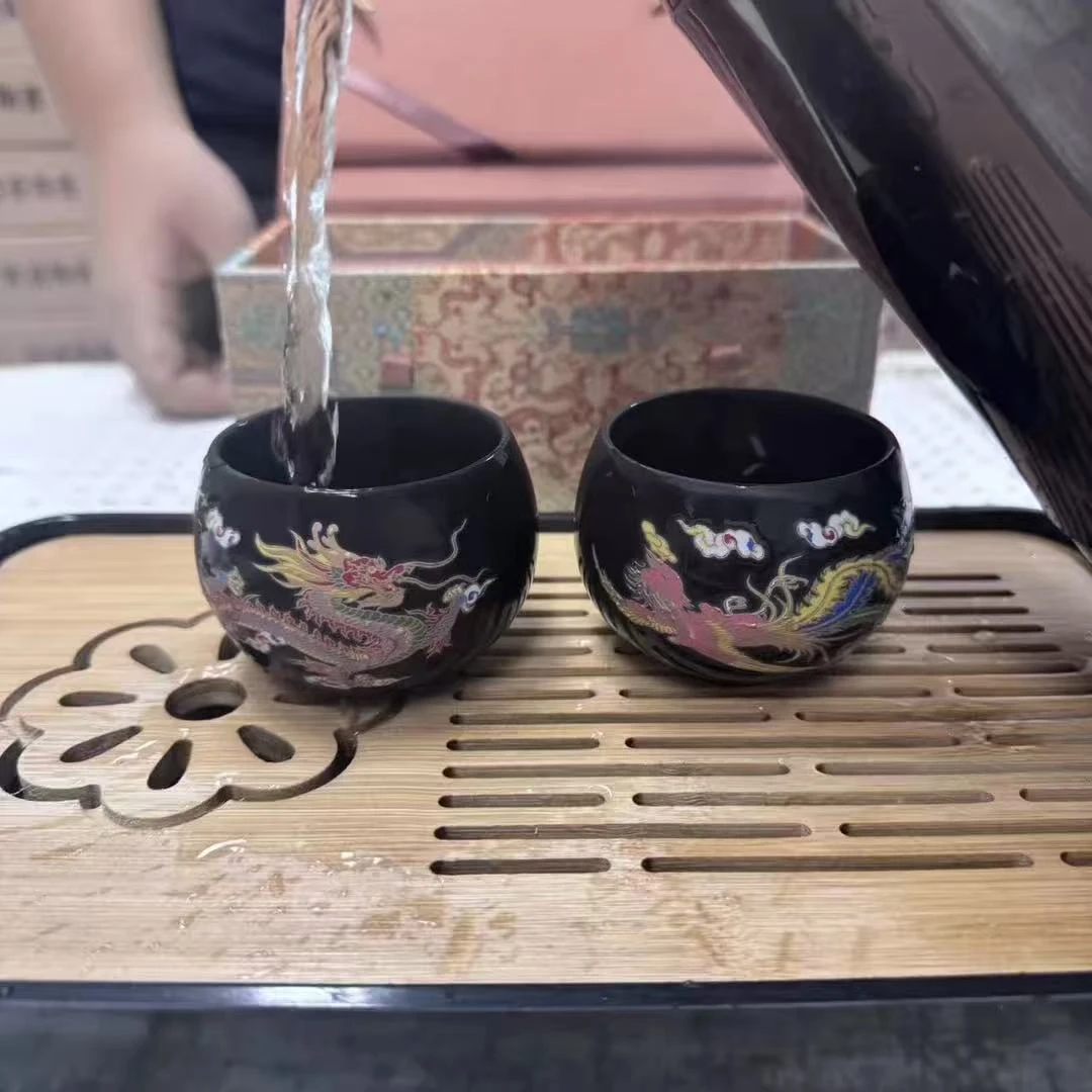 @@@@@@@@@@@遇热变色紫砂茶杯龙凤对杯复古茶杯（不带礼盒）