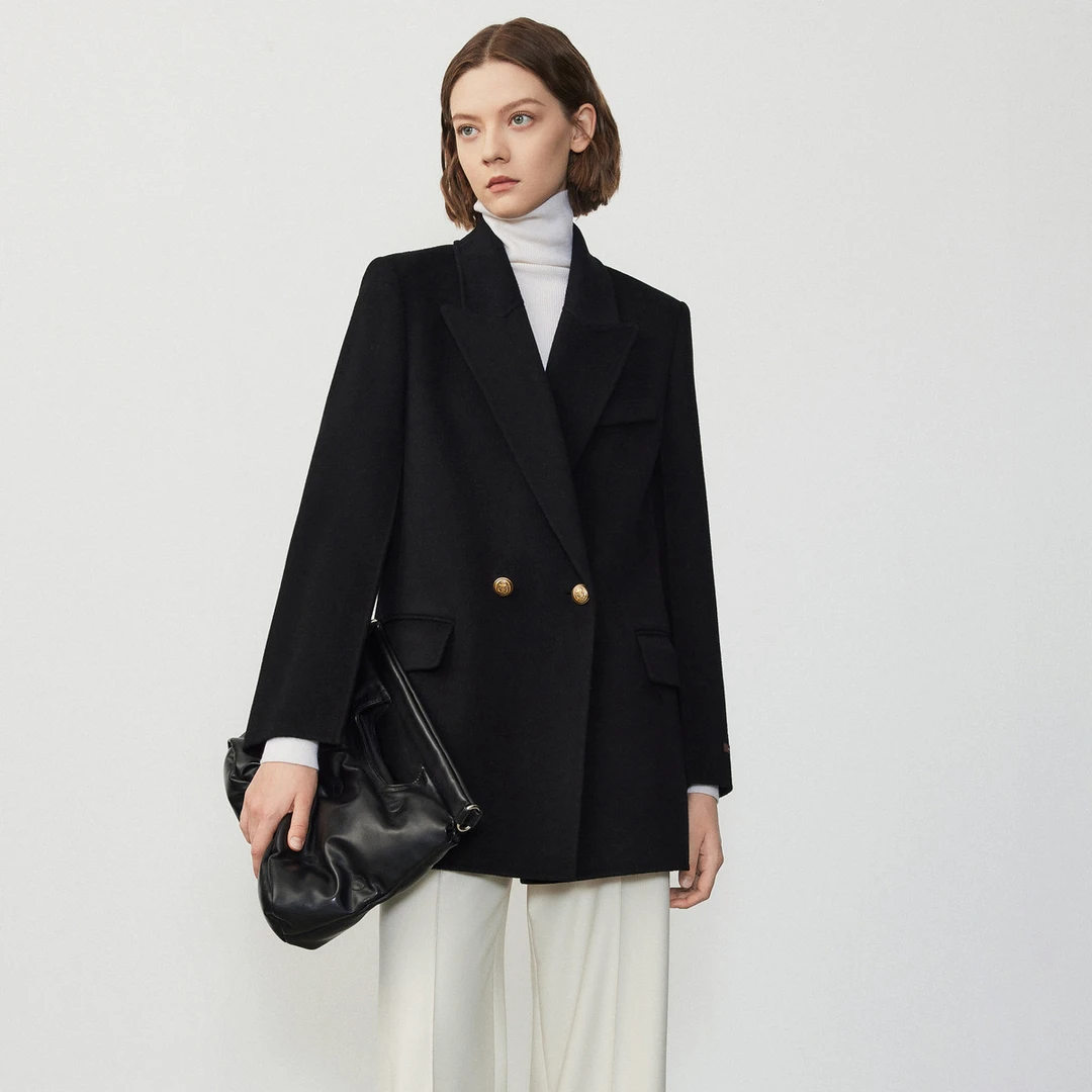 LANCY/朗姿【专柜同款】高级感中长款气质正肩显瘦毛呢外套大衣冬季