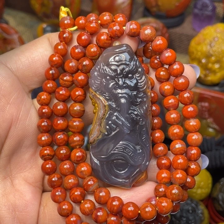 玛瑙/玉髓足银镶嵌珠宝奇石北票黑冰钟馗4888送108粒