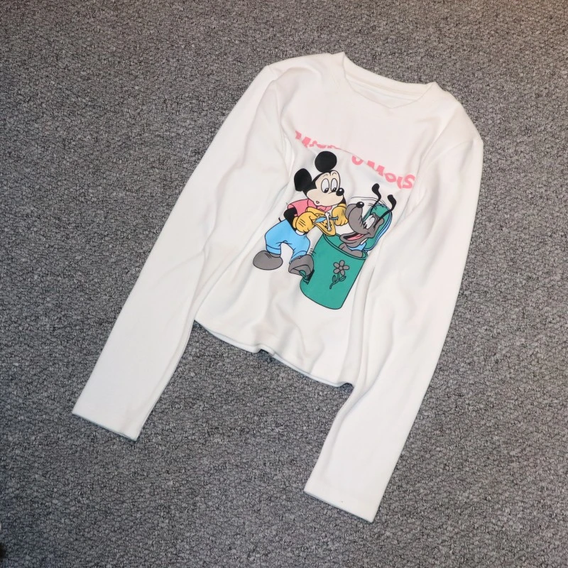 米琪小狗卡通双面绒图案字母印花款长袖时尚百搭韩版秋冬圆领上衣