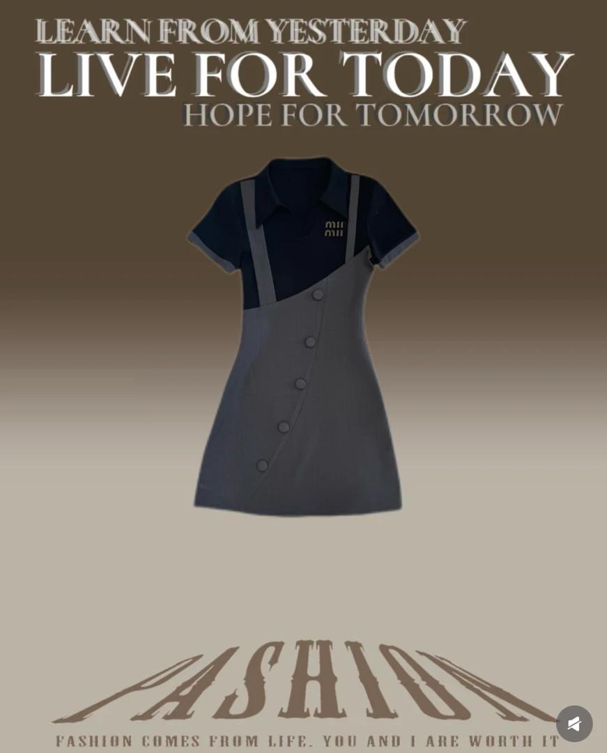 拼接时尚显瘦百搭轻熟风设计感撞色轻奢连衣裙ANRJ002