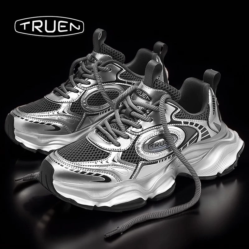 真恩老爹鞋男银色痞帅炸街增高厚底夏季运动休闲2025今年流行鞋子