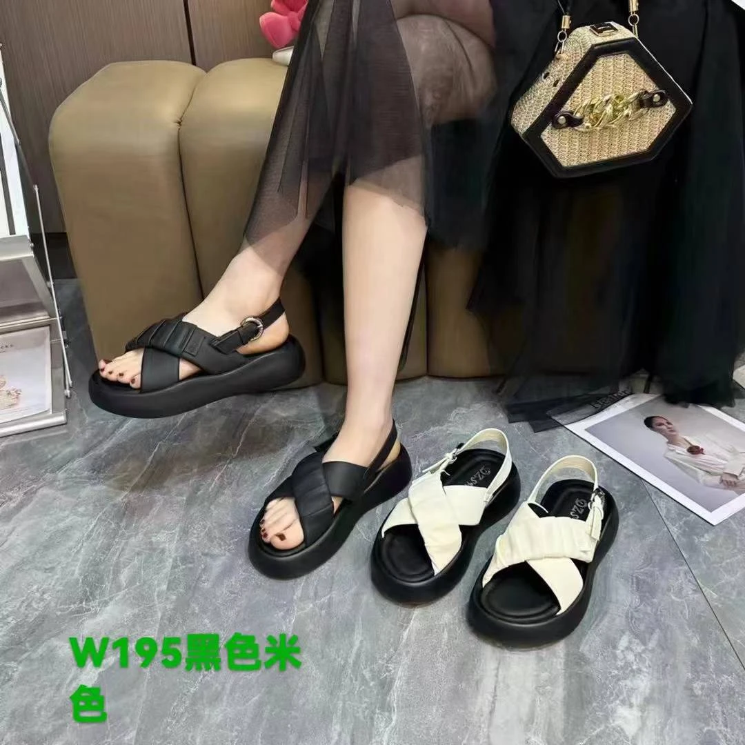 w195修面皮露趾线缝编织打蜡时装凉鞋黑色tenniscore