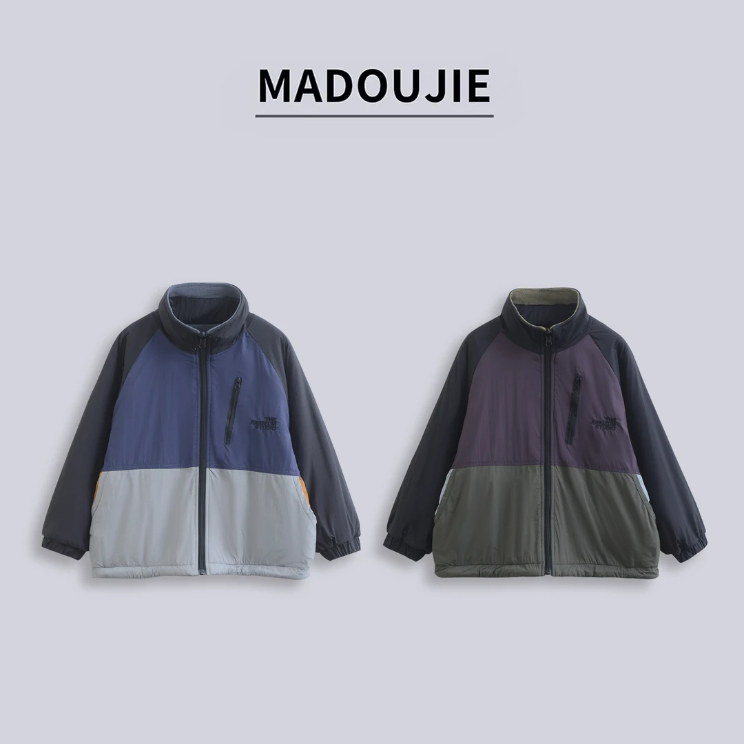 Z011【两面穿外套】25新款户外男童软糯加厚字母口袋拼接外套EX022