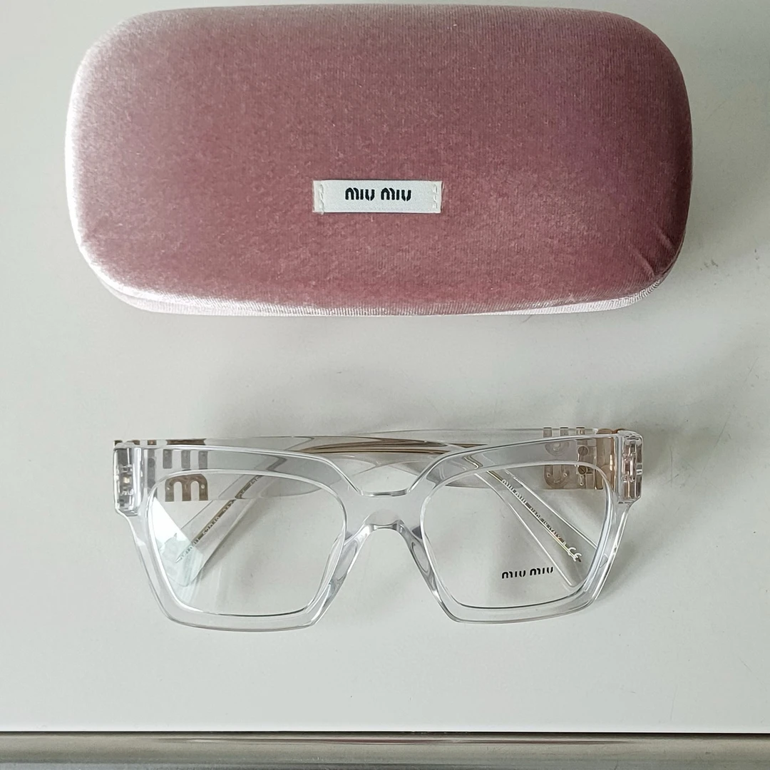 99新 MIU MIU/缪缪 Azul-透明镜框VMU 04U/52金属logo平光镜38836
