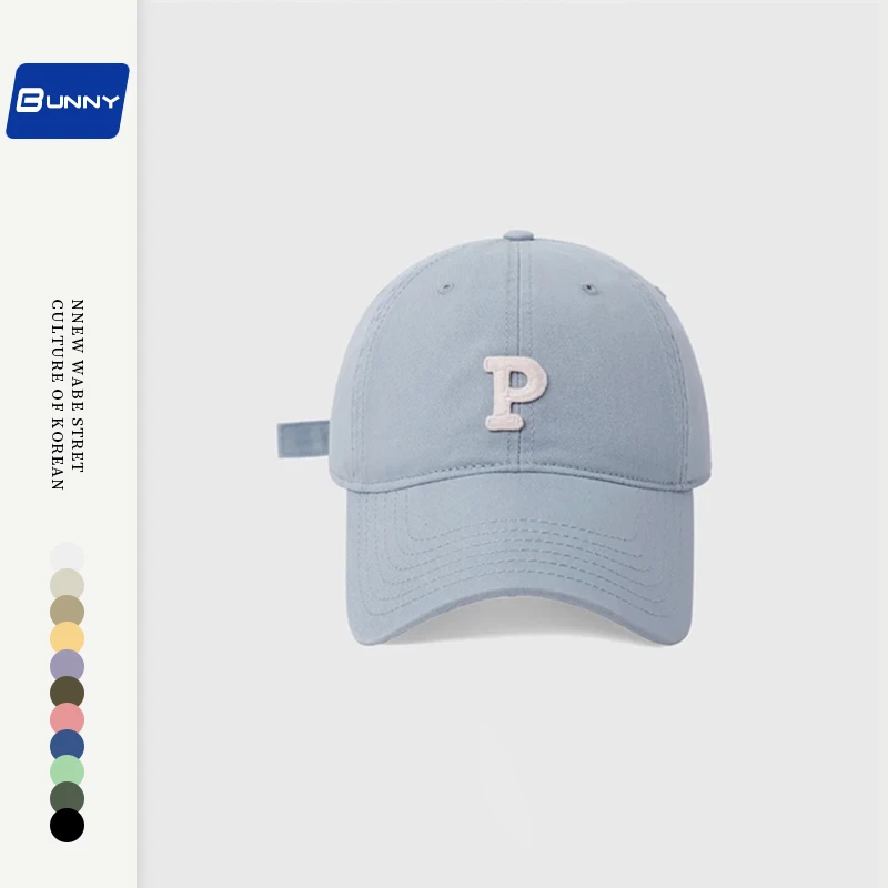 P标百搭鸭舌帽男女同款中性软顶棒球帽高品质韩版ins风运动帽子