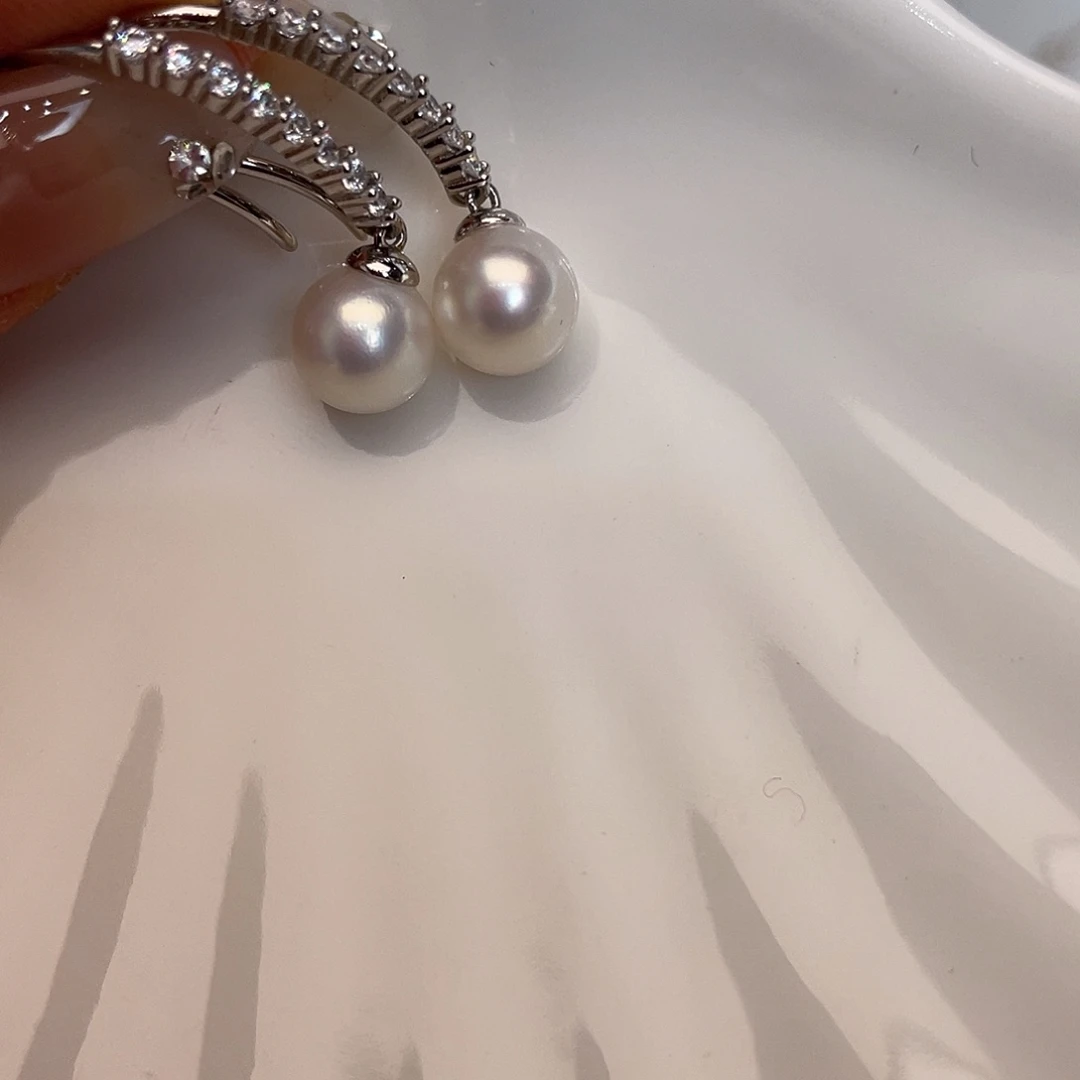 耳饰银S925镶嵌海水珍珠