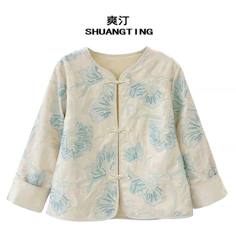 Jokara/丘可儿【暮亭雪】国风撞色贵气重磅钉珠刺绣中式薄款外套春