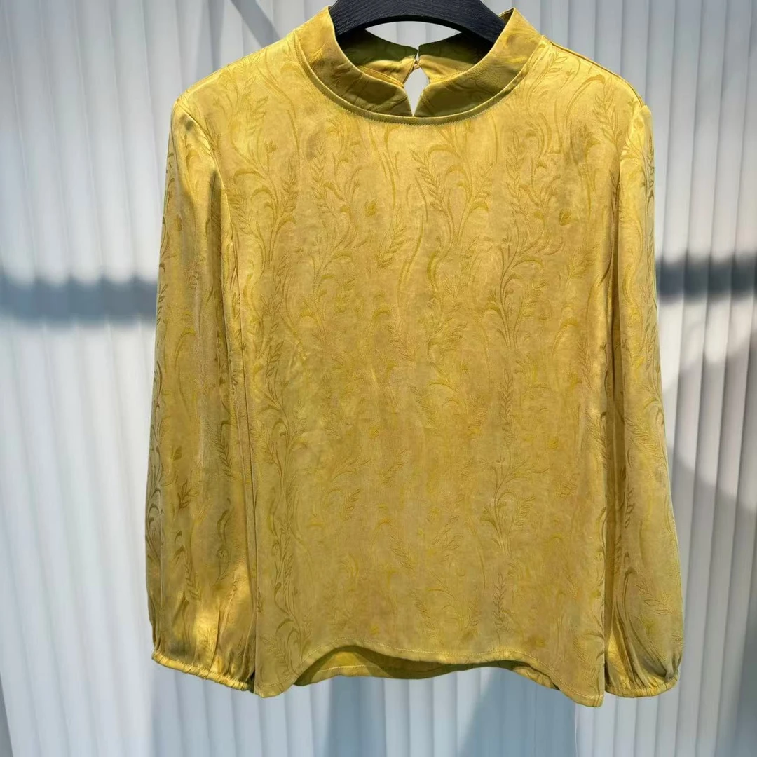 【青青】新中式铜氨丝织花国风长袖上衣D559