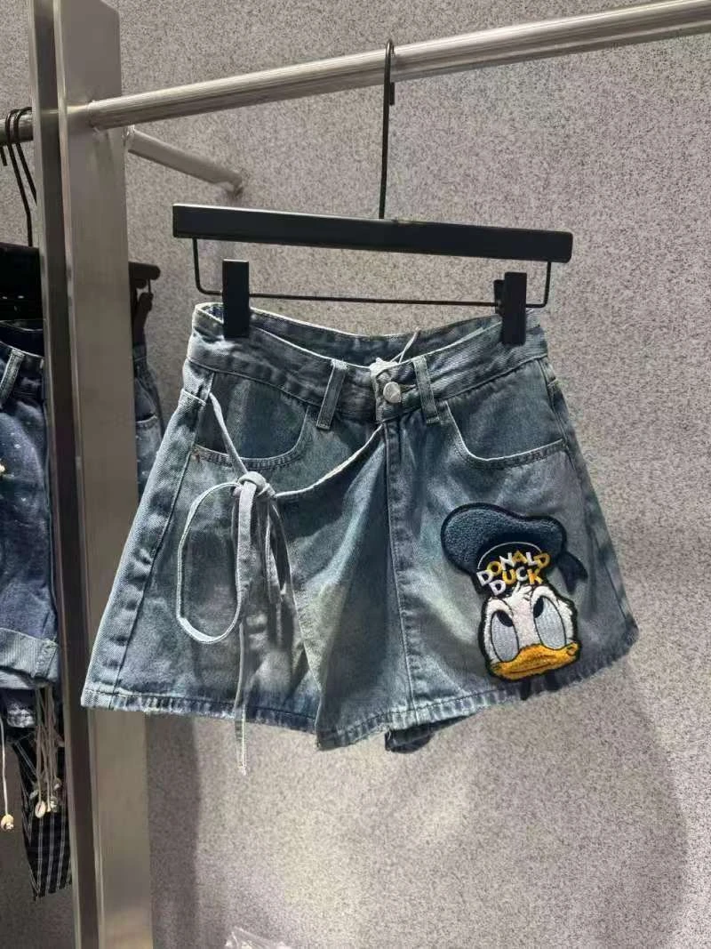 深圳南油高货ZZ夏季蕾丝拼接高腰短裤A字刺绣半身裤女装