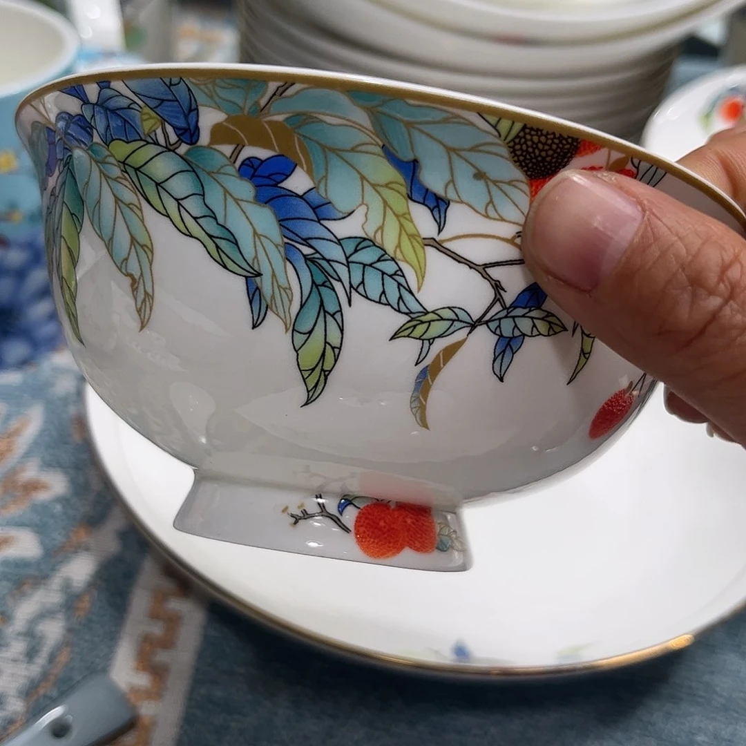 瓷片荔枝高脚腕六个4.5寸