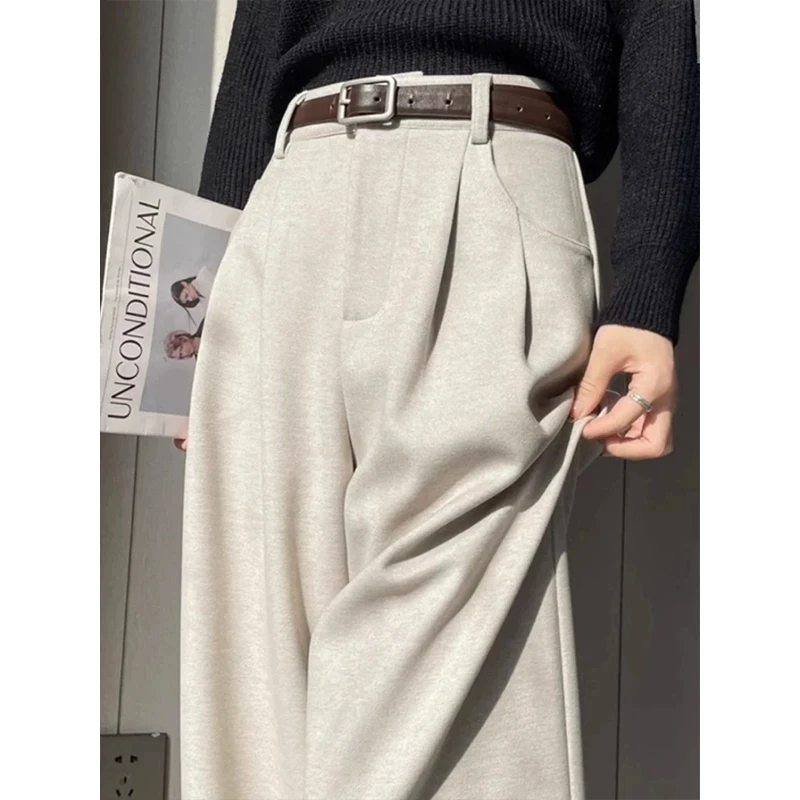 重磅毛呢阔腿裤秋冬垂感显瘦男美拉德复古西装直筒宽松港风休闲裤