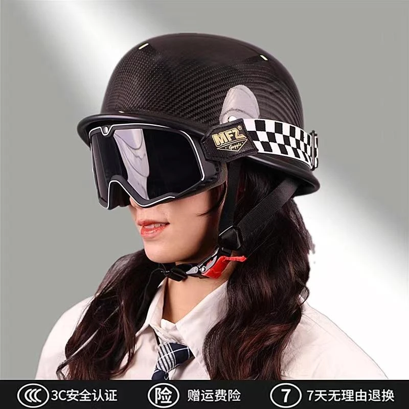 碳纤维大兵盔新国标A类3C认证巡航复古踏板哈雷机车时尚瓢盔半盔