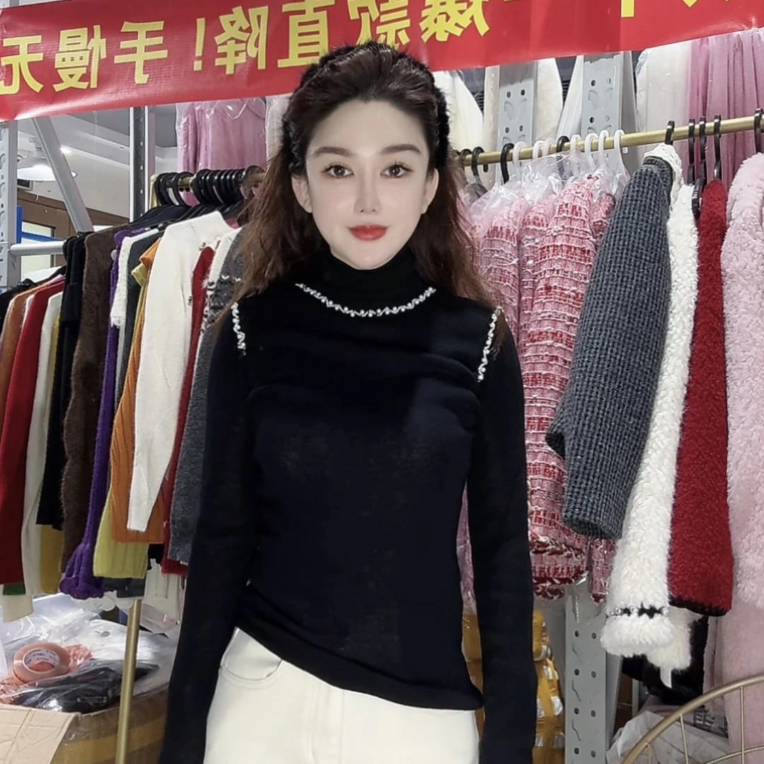 --CW.MM 纯色高领钉钻百搭保暖羊毛毛衣