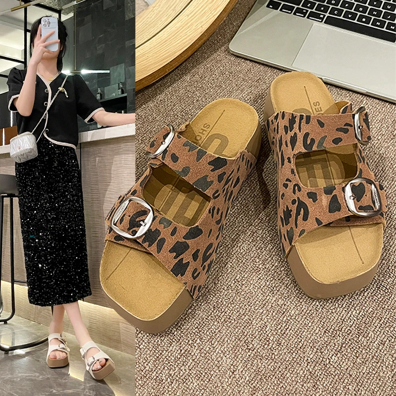 厚底吐司鞋2025新款夏季外穿时尚百搭真皮博肯半拖鞋厚乳超软凉拖