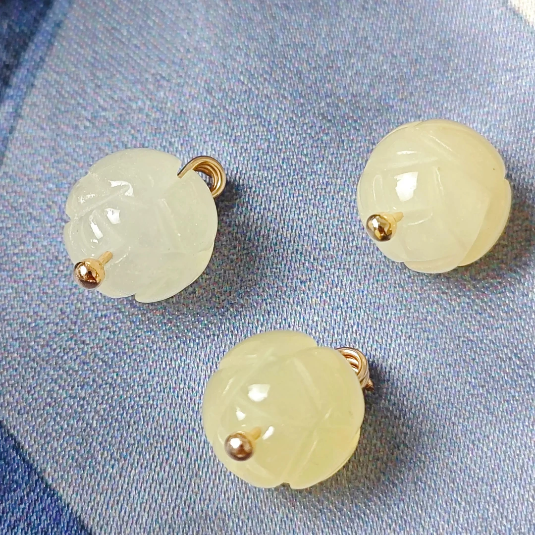 10mm天然石浅黄色莲花珠纽扣新中式国风玉石纽扣马甲旗袍衬衫扣子