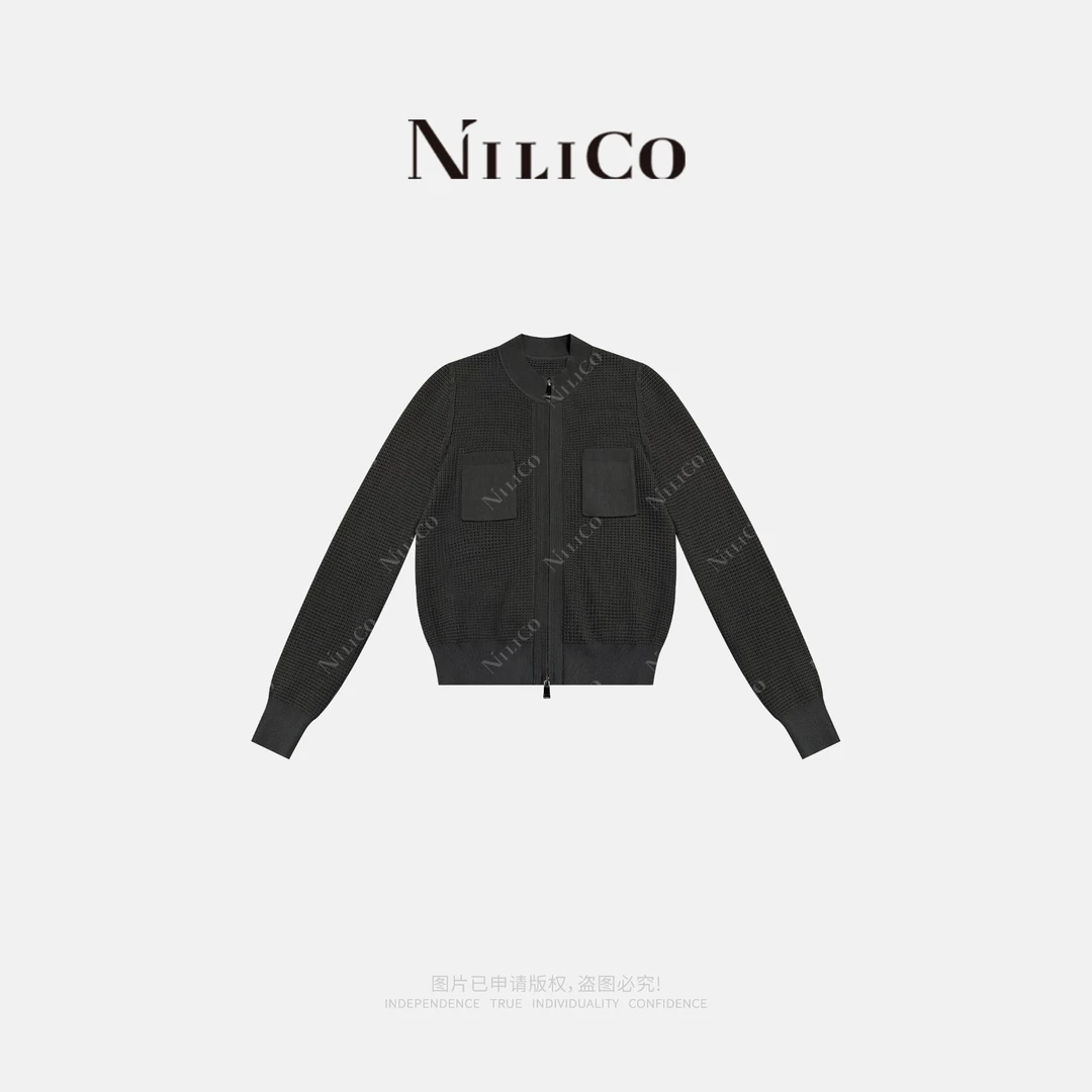 NILICO【亲密针织】老钱风松弛感日本和纸镂空拉链针织外套