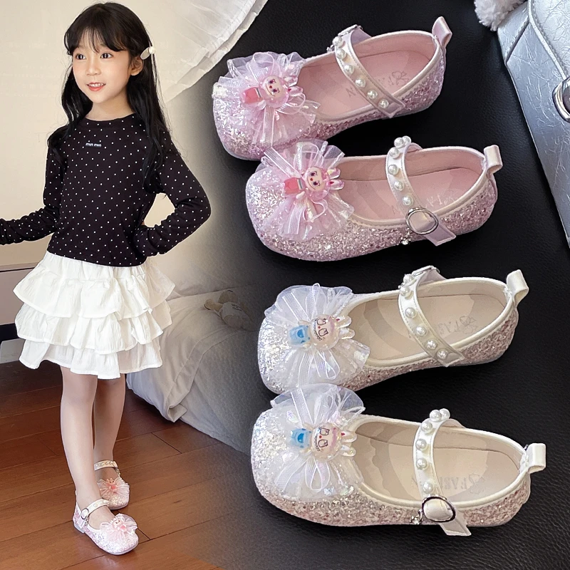 女童皮鞋2025秋季漂亮公主鞋小女孩软底水晶鞋女儿童珍珠礼服单鞋