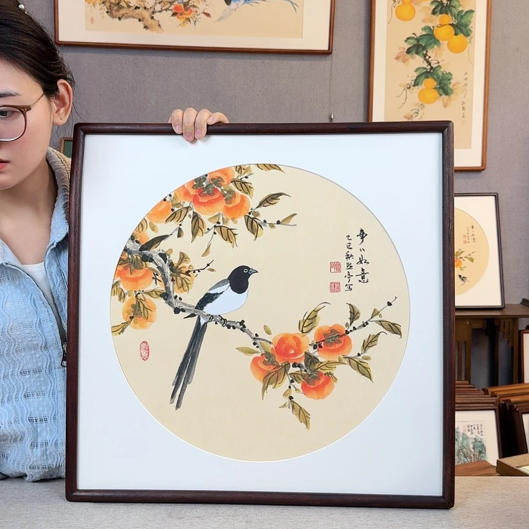 版画纯手绘，纯手写带框尺寸：53×53厘米