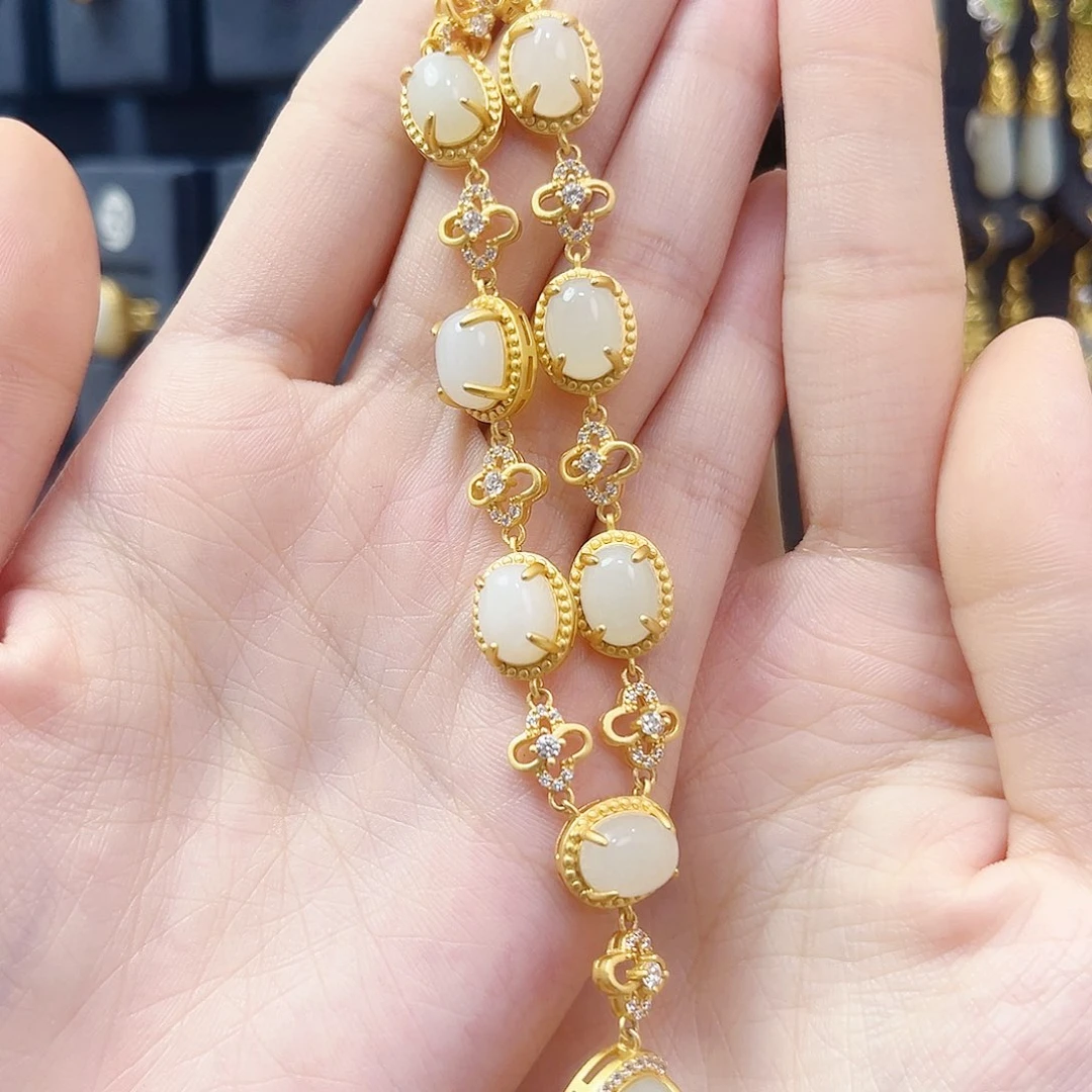 和田玉银S925镀金镶嵌颈饰