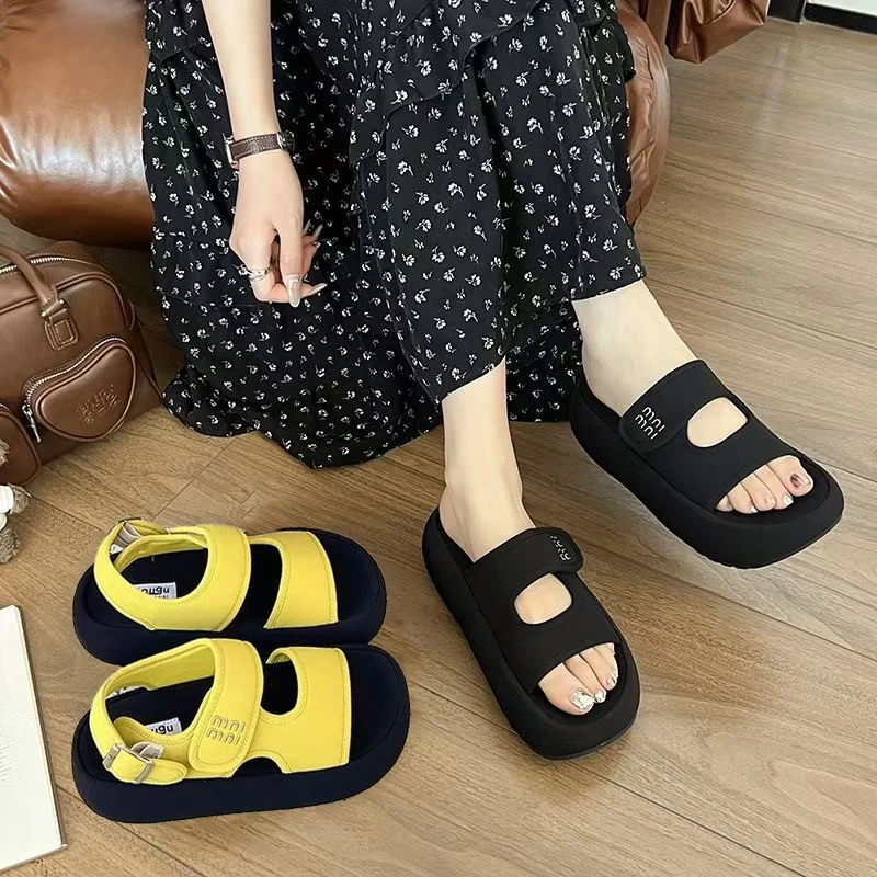 厚底拖鞋罗马风网红凉鞋2025女款春夏季透气时尚百搭小众增高凉鞋