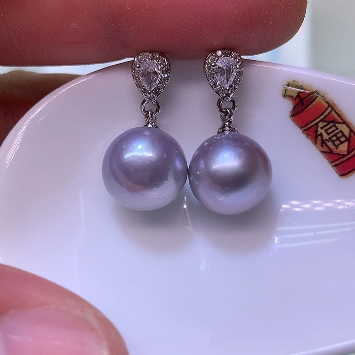 银S925镶嵌耳饰淡水珍珠