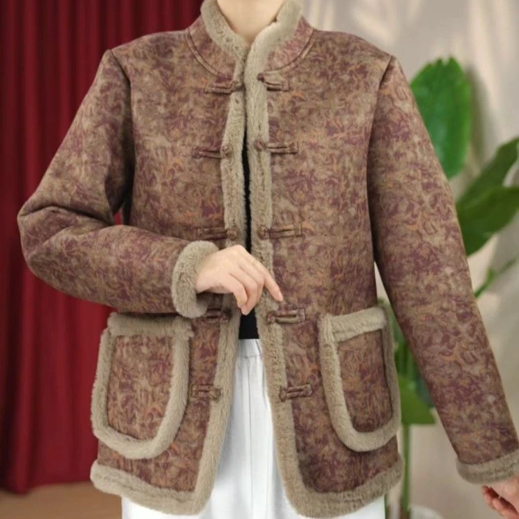 妈妈装棉袄冬季新款加绒加厚保暖中式盘扣大码立领时尚百搭外套