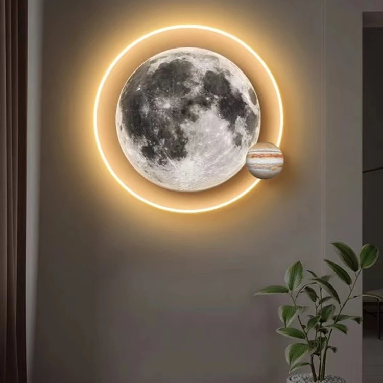月球灯入户玄关装饰画轻奢发光星空壁画客厅氛围灯挂画卧室床头画