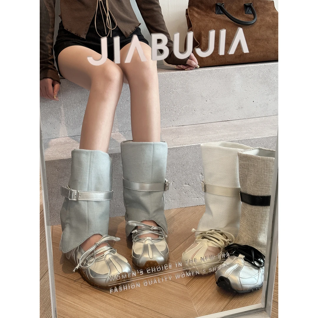 贾不假女鞋2025新款夏季百搭炸街两穿德训鞋增高帅气女款裤管靴子