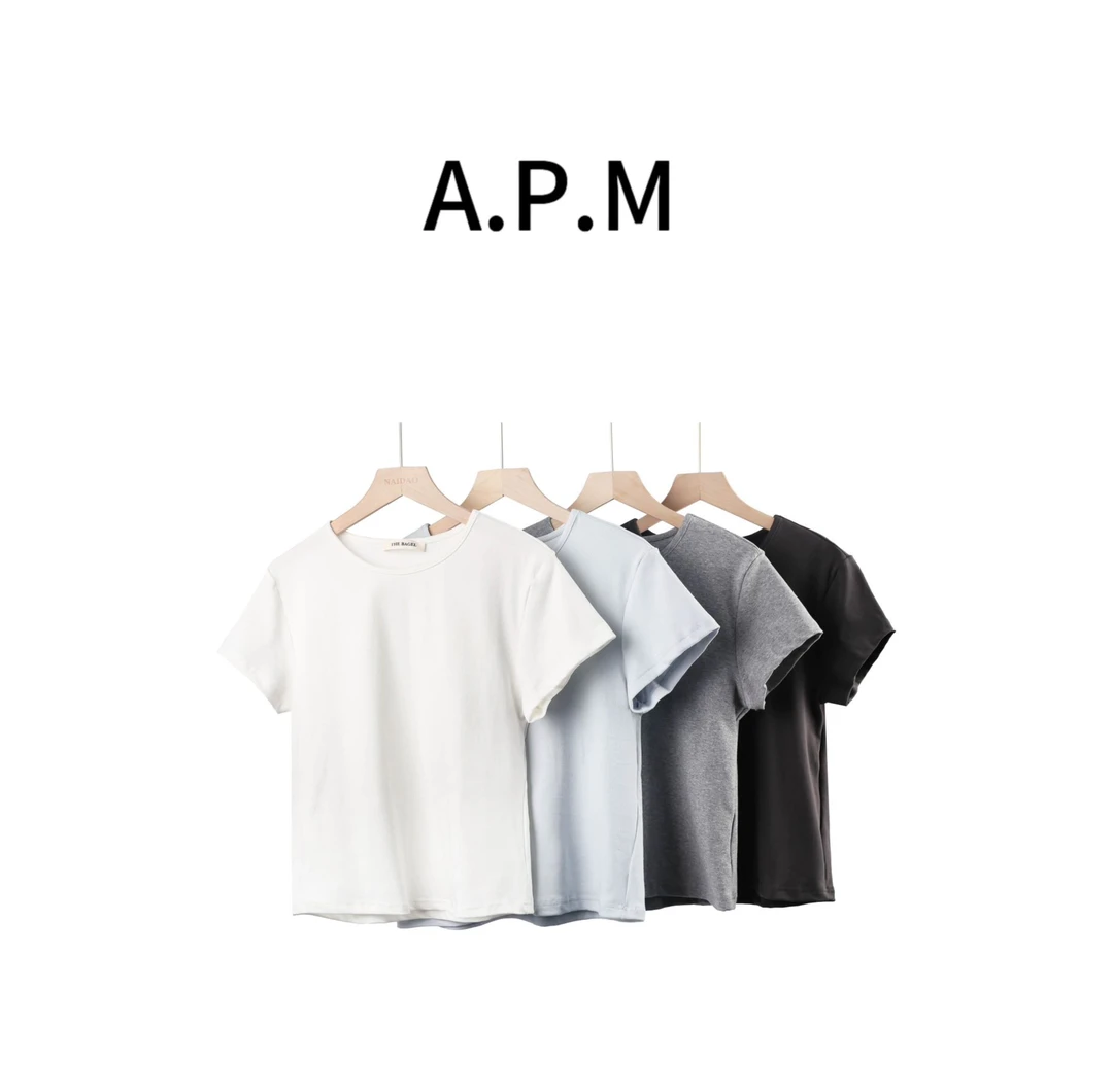 高美美-【Bagel纸片人】韩版春夏半袖休闲时尚百搭内搭显瘦短袖-M