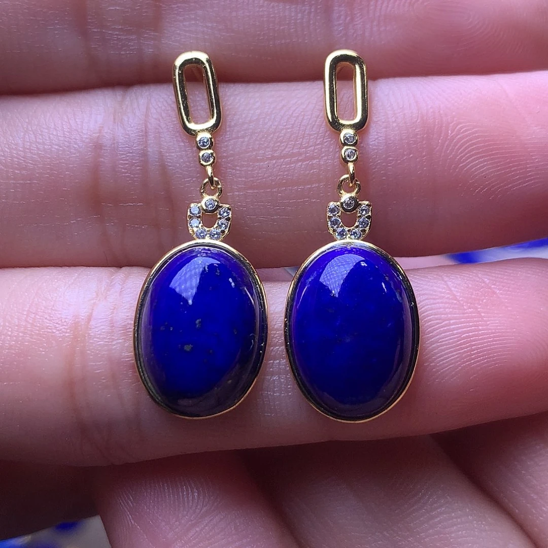 青金石银S925镶嵌耳饰15.5/11.5