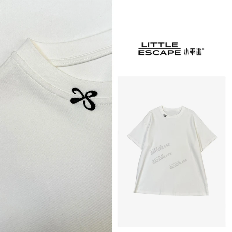 小乖逃蝴蝶花朵休闲白色T恤短袖灰色T恤风车图案宽松M8289