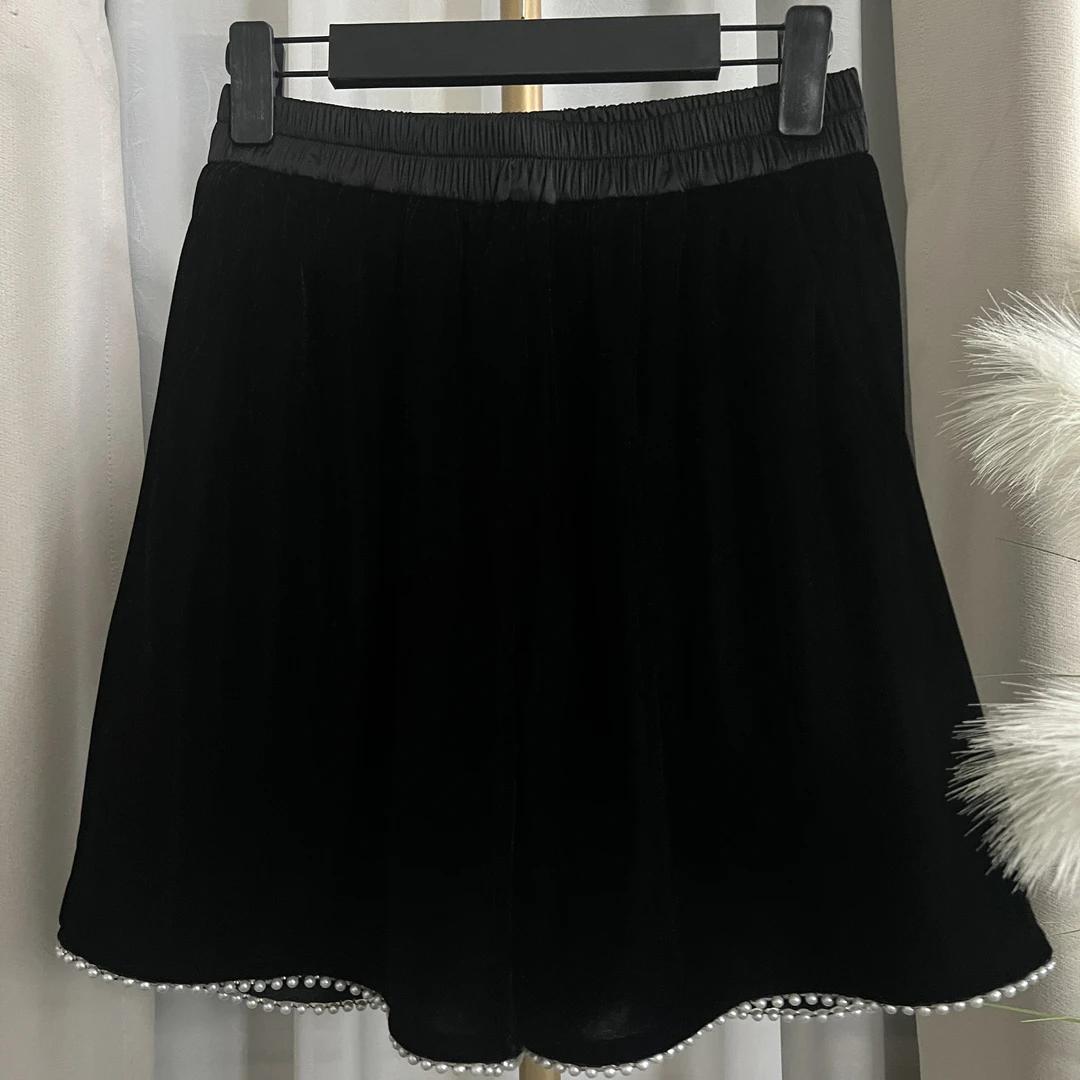 2025新款小香风遮肉夏季短裤拼接醋酸 白珠