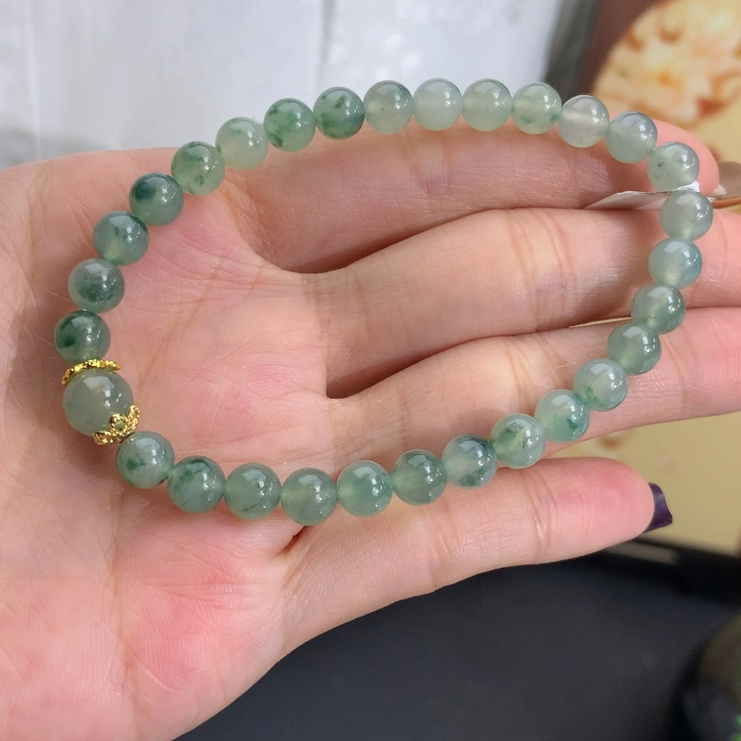 翡翠未镶嵌手串卡5.9冰胶晴飘花手串