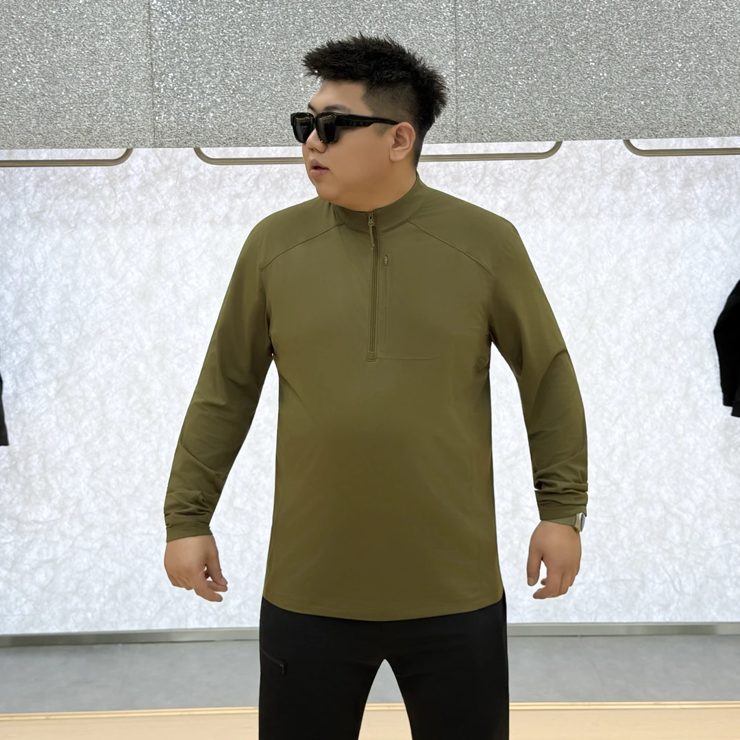 大码男装 秋季半拉链  百搭纯色磨毛打底衫5235