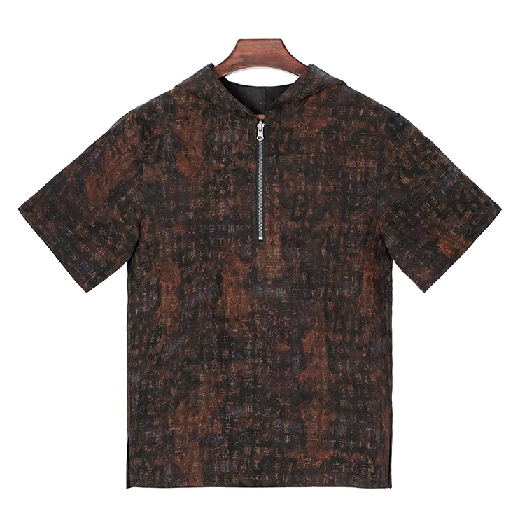 99208 男士拉链连帽衫 桑蚕丝龟裂纹香云纱新中式复古休闲上衣