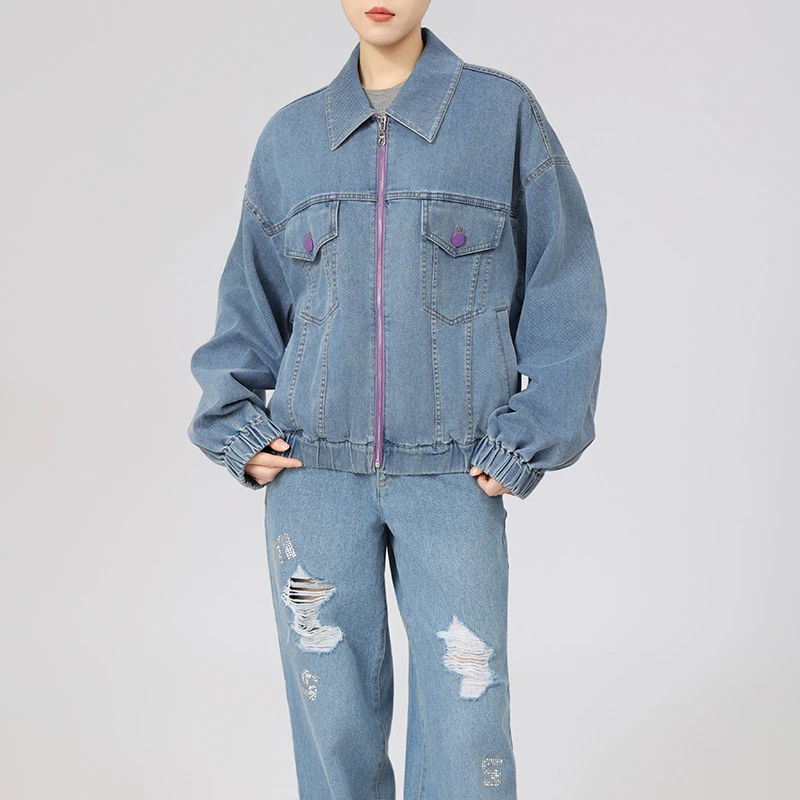 商场同款女装早春新款百搭丹宁风时尚休闲长袖牛仔外套540010