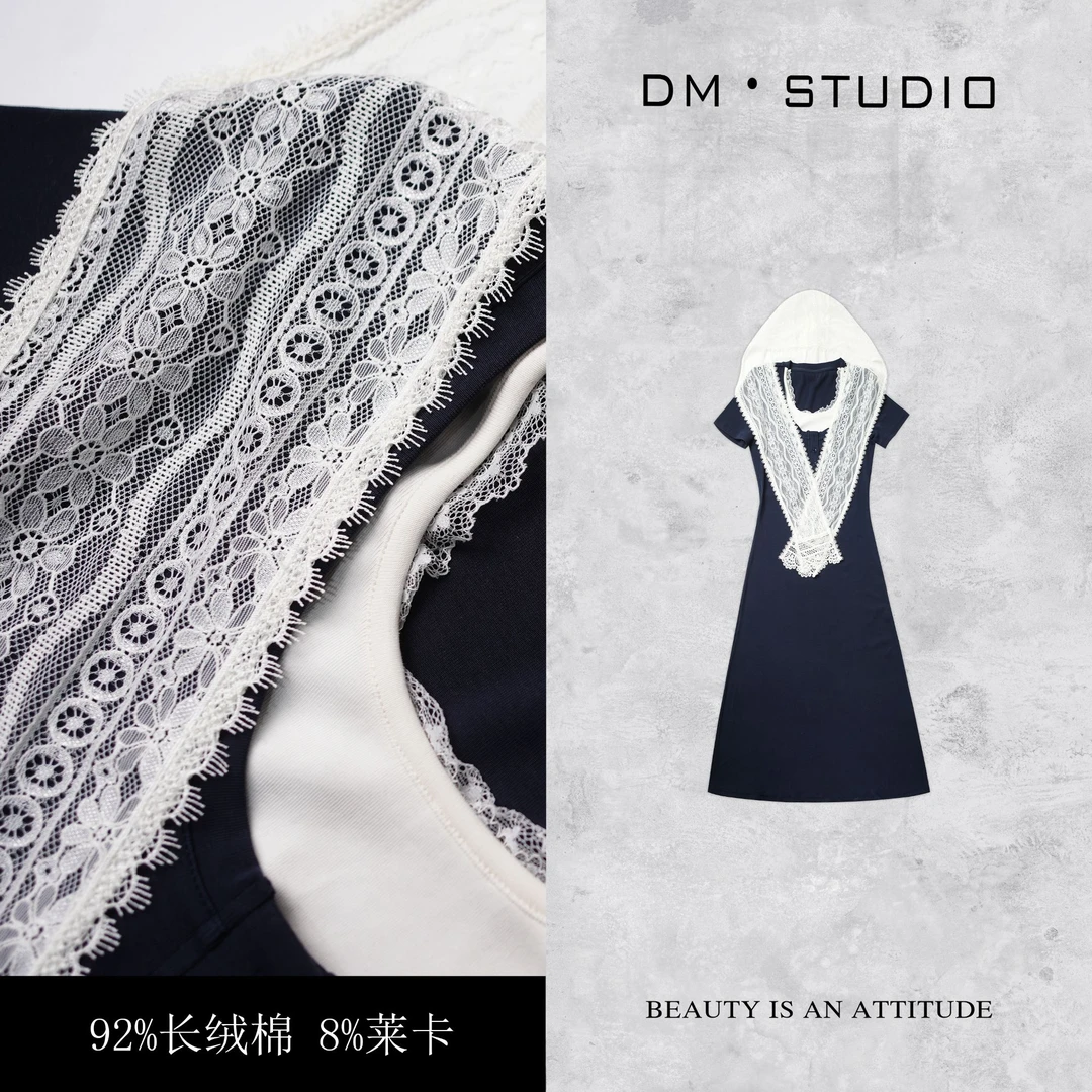 •STUDIO/小众设计感精致配蕾丝帽显瘦连衣裙（2504LYQ/9580）
