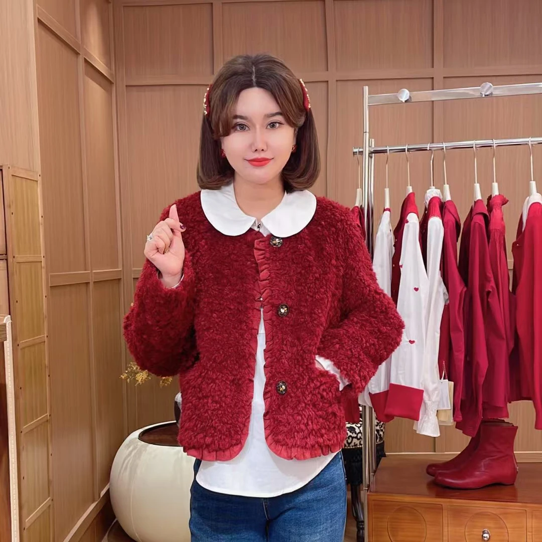 闺蜜精品122804【珊瑚树】木耳边毛毛外套
