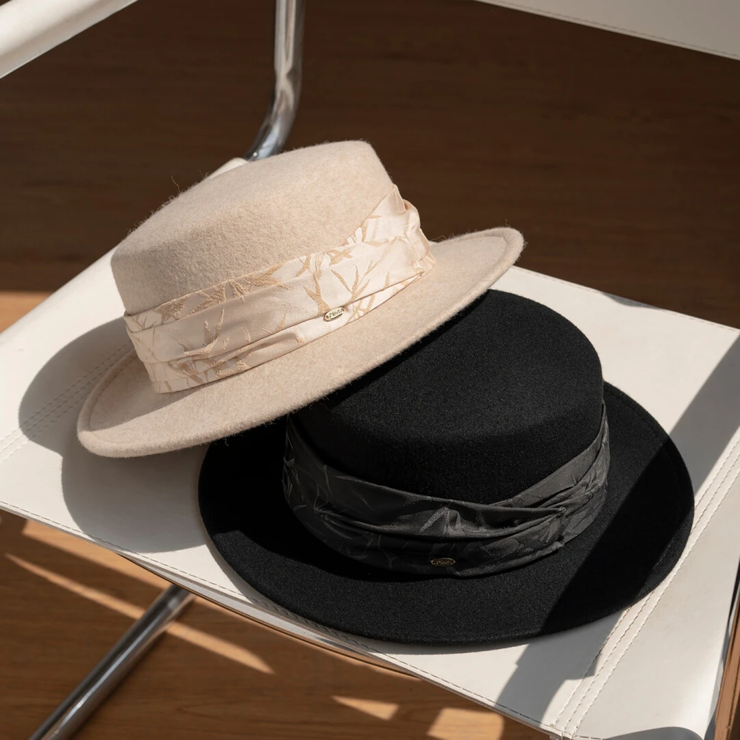 疯帽子百搭羊毛平顶帽女 法式优雅高级感提花新中式帽子