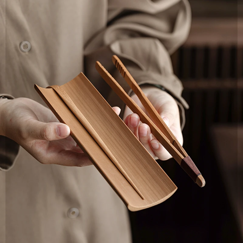 竹制茶道三件套装 茶针茶勺茶则赏茶盒手造赏茶荷茶具六君子套件