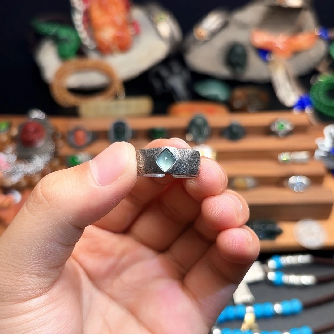 泄***球翡翠银S925镶嵌戒指