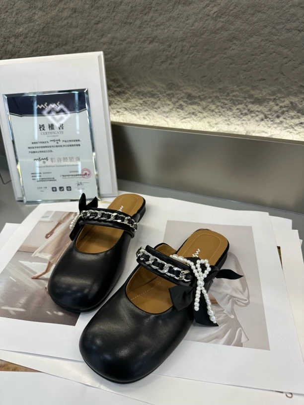 玛莎玛索夏季新款2287-1珍珠低跟平底百搭包头拖