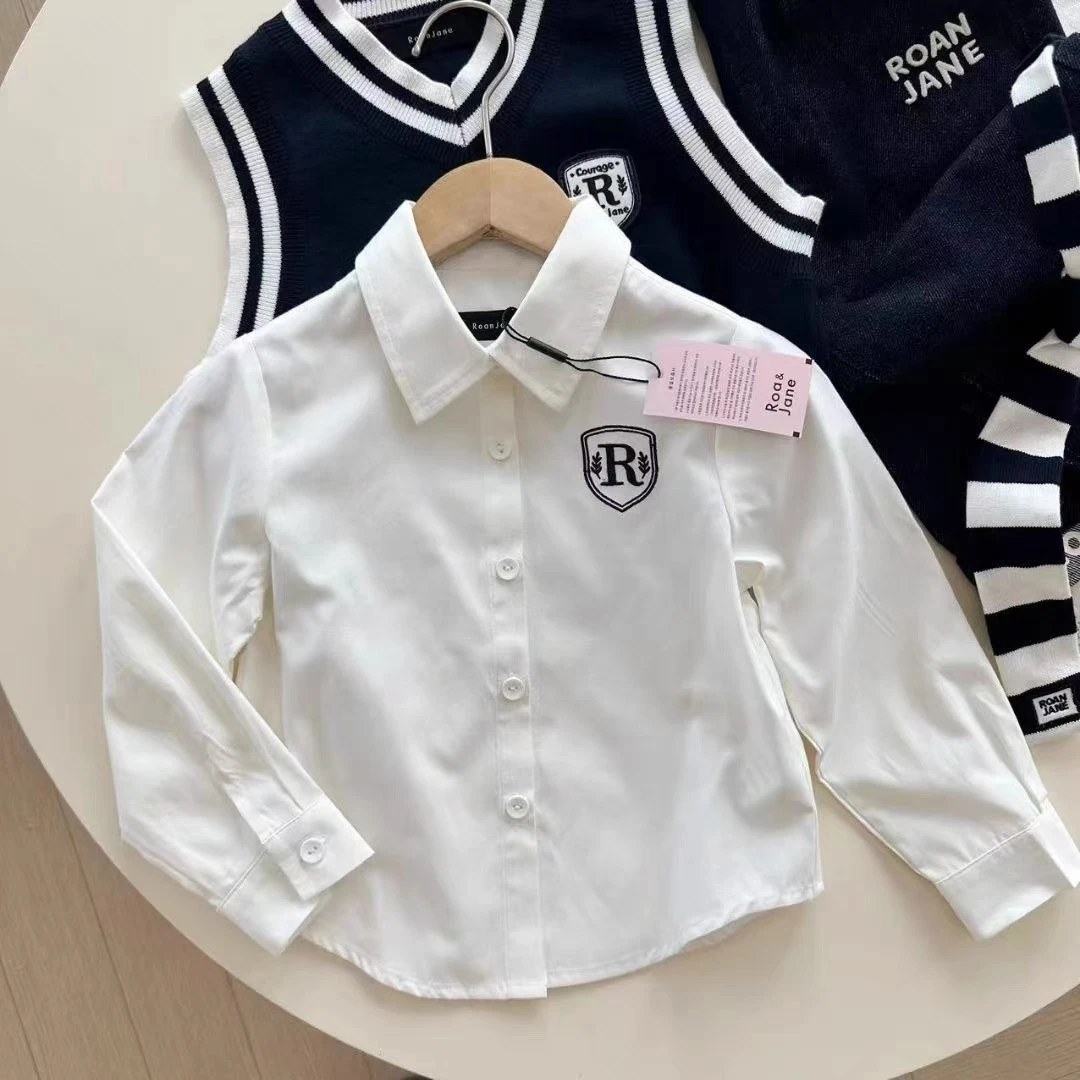 E53 【韩国简约干净！】儿童春秋上衣 纯棉梭织百搭宽松领结长袖衬衫