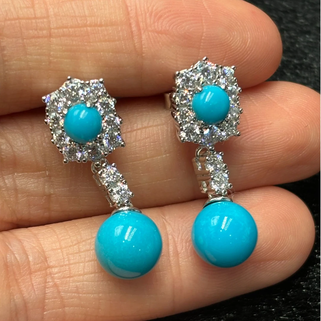 S925银绿松石耳环精致百搭