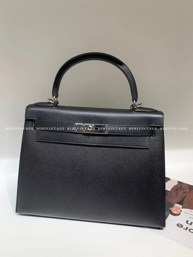 99新 Hermes/爱马仕 HIHI黑银Kelly28手提包D刻13927921JL